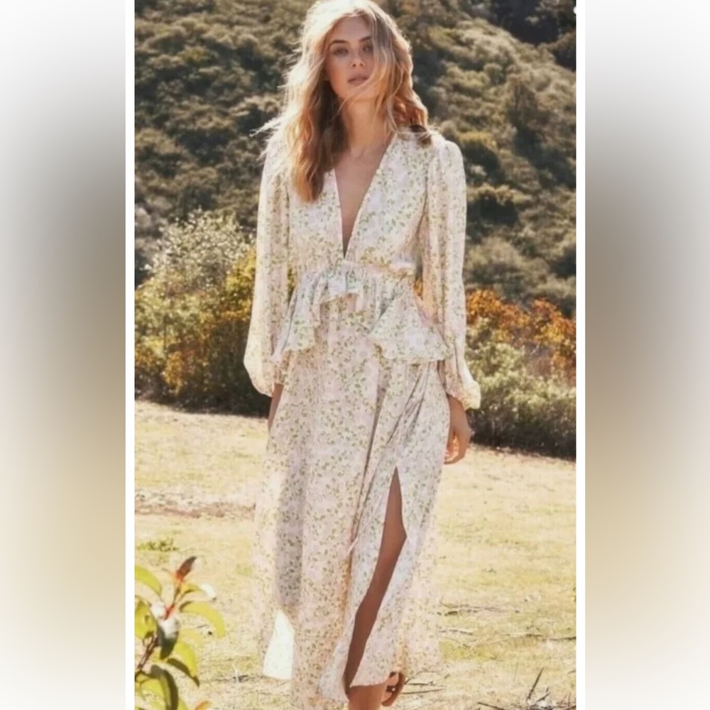 NWOT Topshop | Floral Double V Plunge Frill Thigh split Maxi Dress Size 6